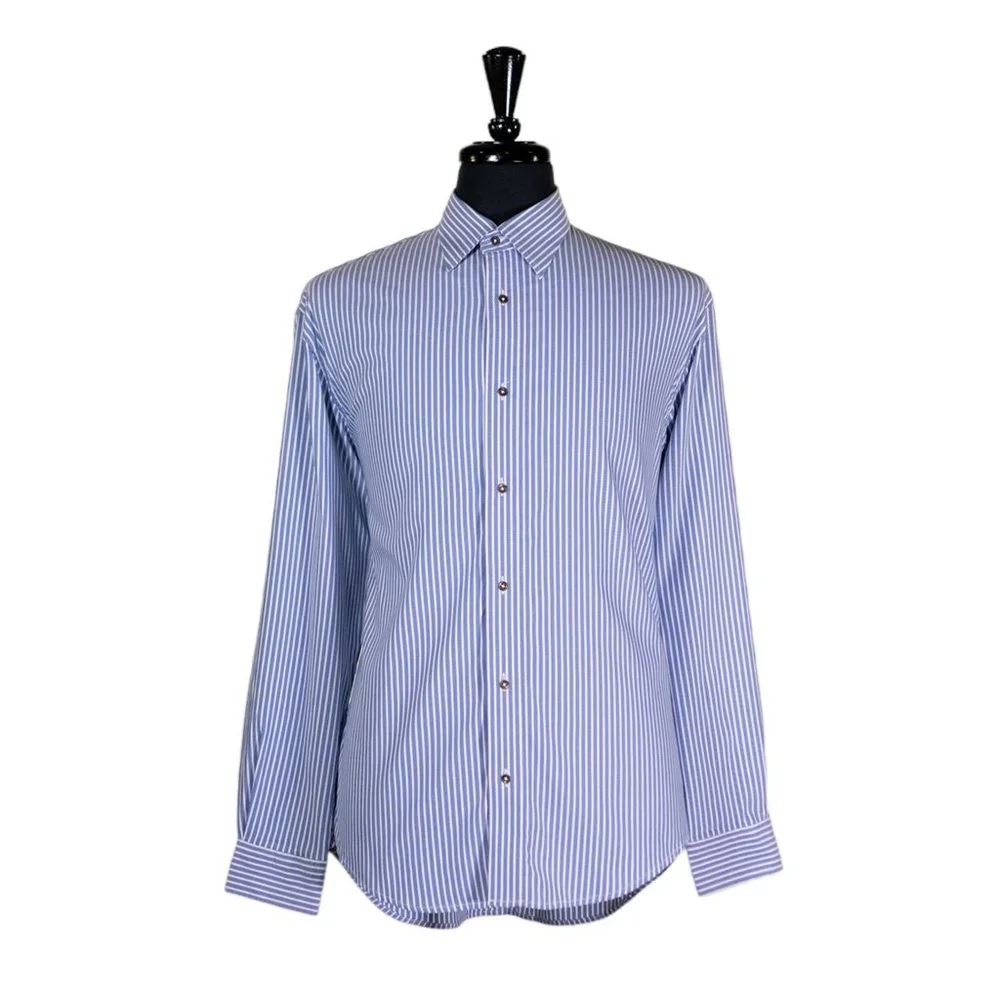 Mens Shirt Button Up Blue White Striped Silky Dress Casual Beach Handmade Large - Picture 1 of 7